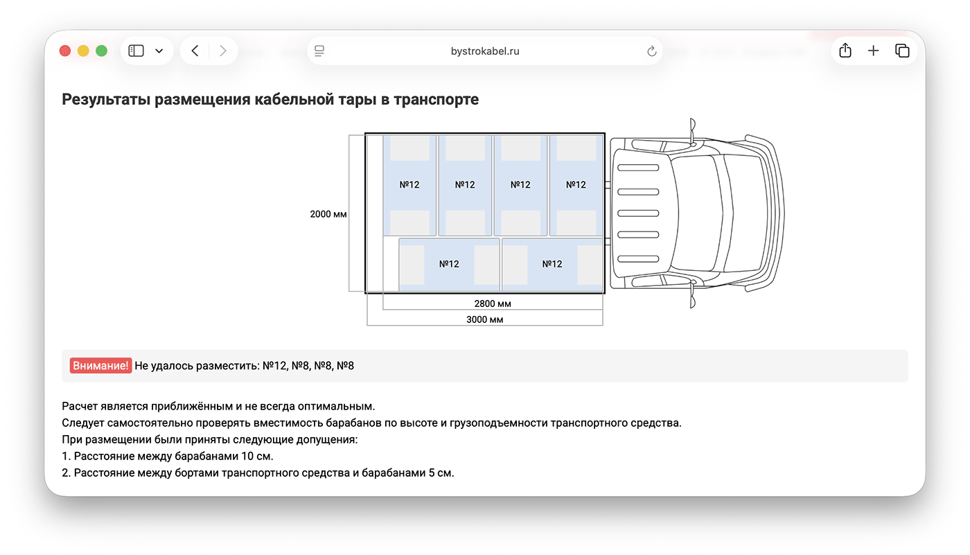 Размещение кабельной тары в транспорте